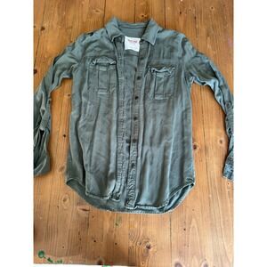 Mossimo Supply Co Olive Green Utility Button Down Shirt Roll Tab Sleeve Women'